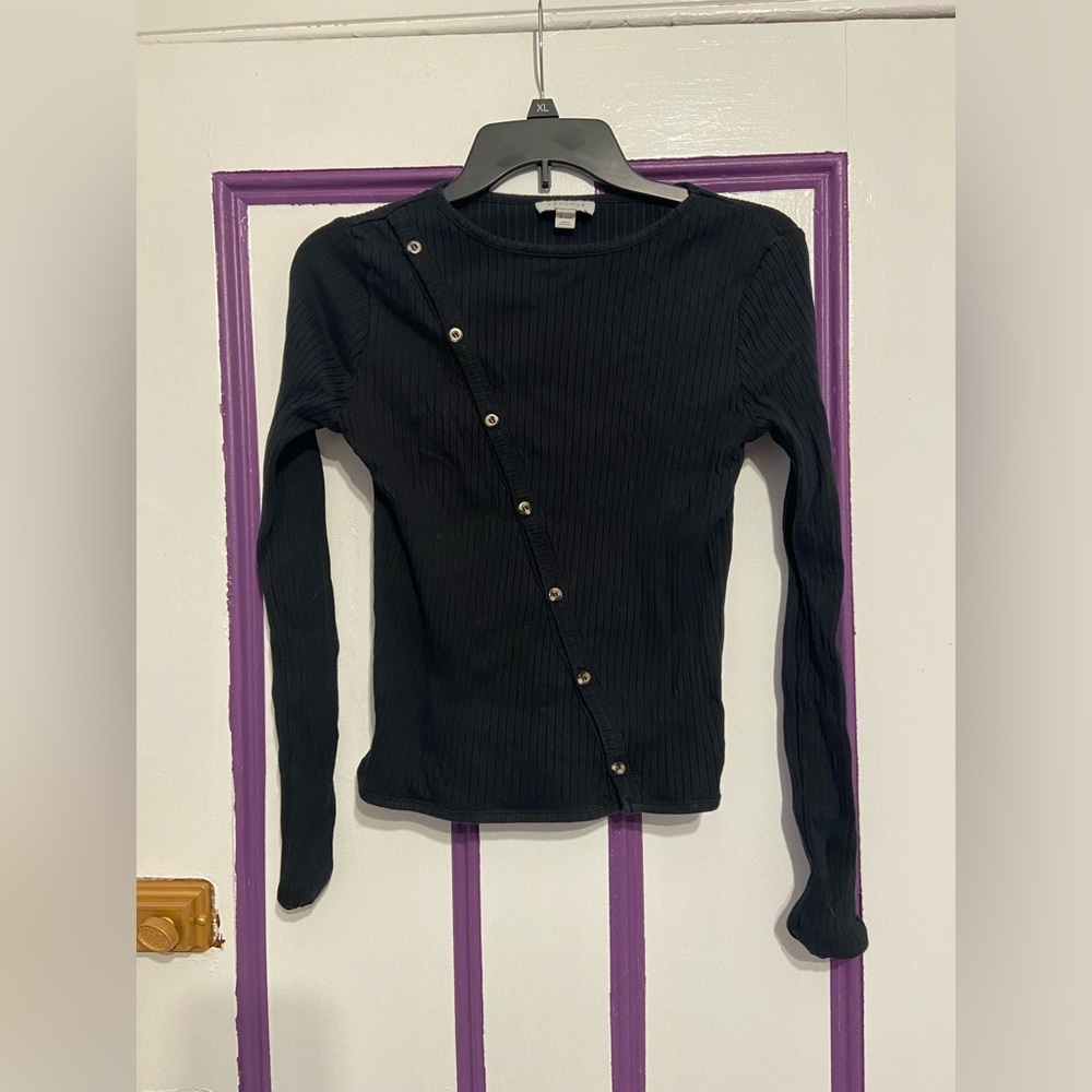 Black TOPSHOP Long Sleeve Shirt with Buttons